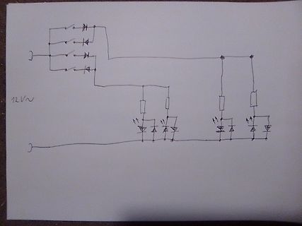 Handgezeichneter Schaltplan eines Gleichrichters mit LEDs