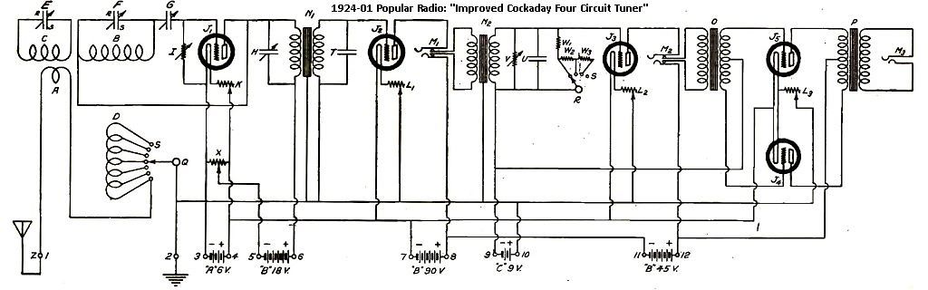 Schaltplan eines Cockaday Four Circuit Tuners von 1924