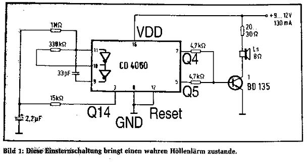 Schaltplan mit CD 4060 und Lautsprecher