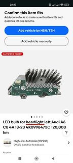 Screenshot einer Online-Verkaufsanzeige für ein LED-Scheinwerfermodul