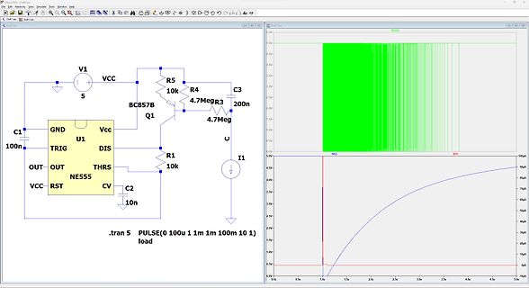 Schaltplan und Simulationsergebnisse eines NE555-Timers