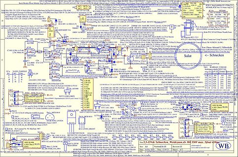 Komplexer Schaltplan mit verschiedenen Netzteilen und Modulen