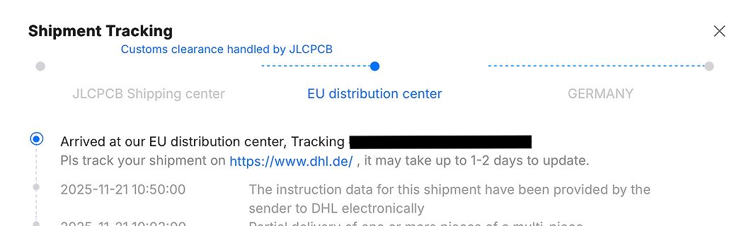 Sendungsverfolgung JLCPCB EU Distribution Center