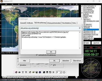 Software-Screenshot von Orbitron mit Satellitenverfolgung