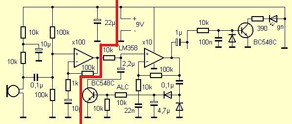Schaltplan mit Operationsverstärkern und Transistoren