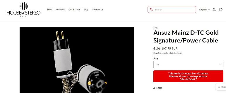 Webseite eines Ansuz Mainz D-TC Gold Stromkabels