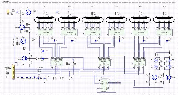 Schaltplan einer elektronischen Schaltung mit Schieberegistern