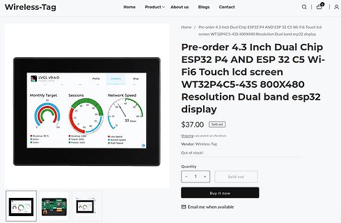 Screenshot eines Online-Shops für ein ESP32 Display