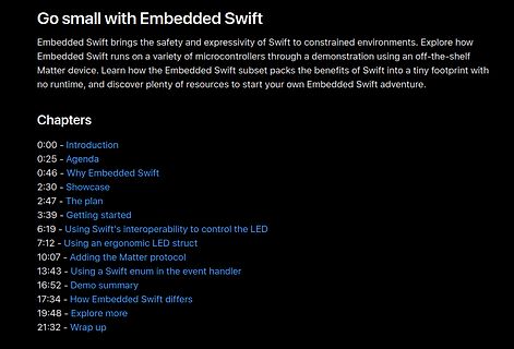Text über Embedded Swift und Video-Kapitelübersicht