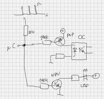 Handgezeichneter Schaltplan mit Transistoren und LED