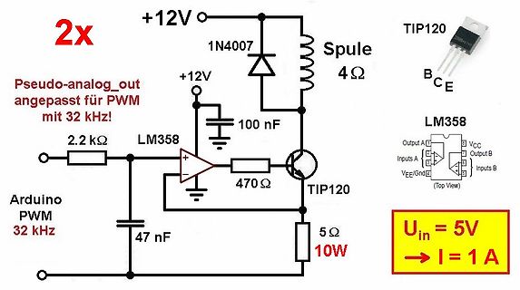 Schaltplan für PWM-gesteuerte Last mit LM358 und TIP120