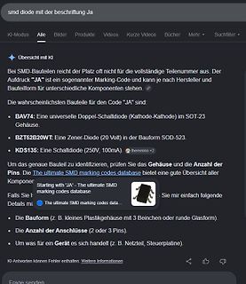 Screenshot einer Suchanfrage zu SMD-Dioden Markierung JA