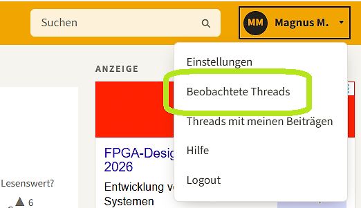 Screenshot eines Foren-Benutzermenüs