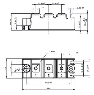 Technische Zeichnung eines Bauteils mit Bemaßungen