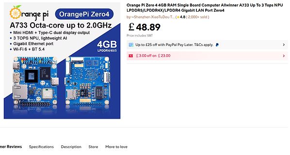 Orange Pi Zero4 Single Board Computer Produktseite