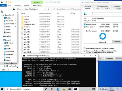Windows Explorer Dateimanager und Speicherplatzinformationen