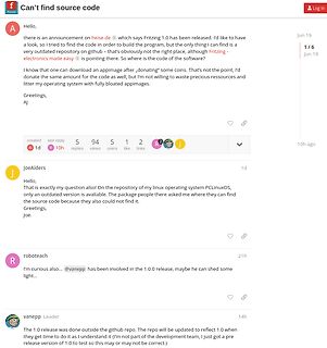 Screenshot eines Online-Forums über Fritzing Quellcode