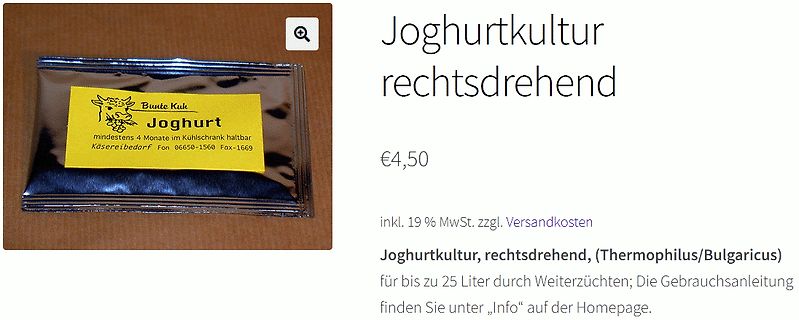 Webseite für Joghurtkultur