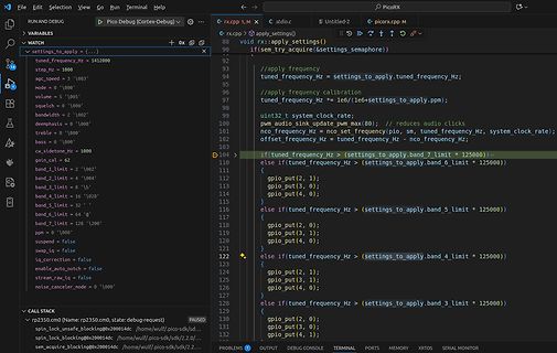 Code-Editor mit C-Quellcode für PicoRx