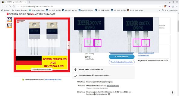 eBay-Angebot für IRF3708 Transistoren