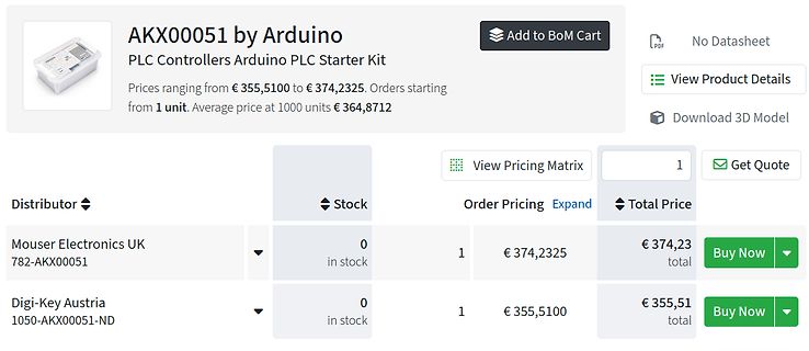 Screenshot eines Online-Shops für ein Arduino PLC Starter Kit
