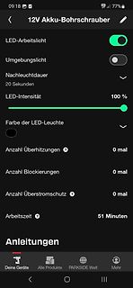 App-Einstellungen für 12V Akku-Bohrschrauber