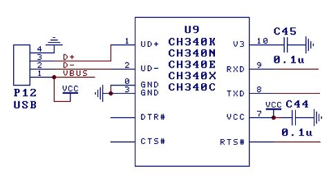 Schaltplan eines CH340 USB-zu-Seriell-Wandlers