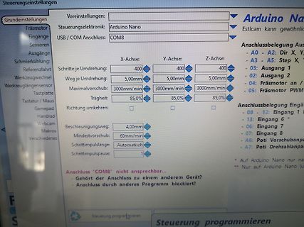 Software-Einstellungen für Arduino Nano Steuerung
