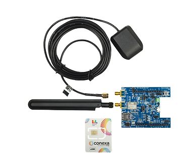 Elektronik-Entwicklungsboard mit Antenne, Kabel und eSIM