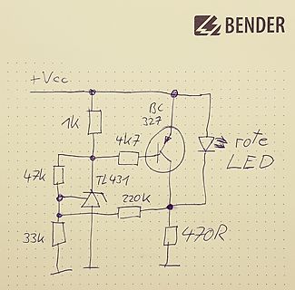 Handgezeichneter Schaltplan mit TL431 und BC327