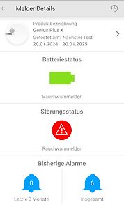 App-Ansicht eines Rauchwarnmelders