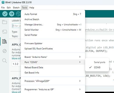 Menü 'Tools' der Arduino IDE