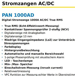 Produktdatenblatt einer Digital-Stromzange