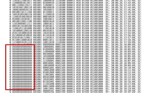 Binärdaten-Log-Ausgabe mit Zeitstempel