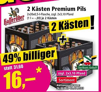 Werbeangebot für zwei Kästen Premium Pils