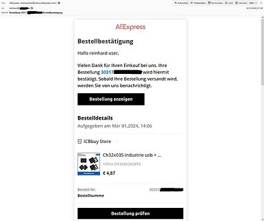 AliExpress Bestellbestätigung für ICBbuy Store