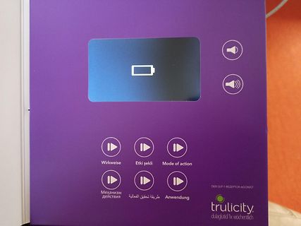 Verpackung eines Trulicity-Medikaments mit Symbolen