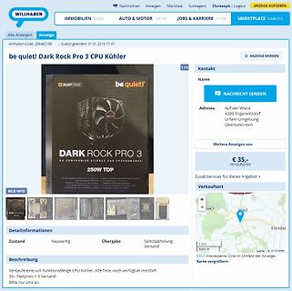 Willhaben Anzeige für be quiet! Dark Rock Pro 3 CPU Kühler