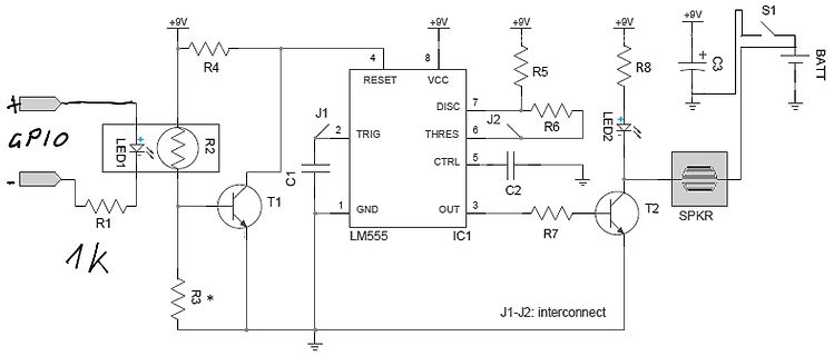 Schaltplan eines LM555-Tongenerators