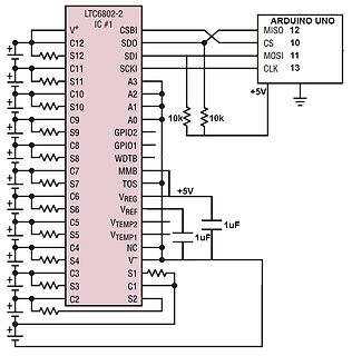 Schaltplan LTC6802-2 mit Arduino Uno