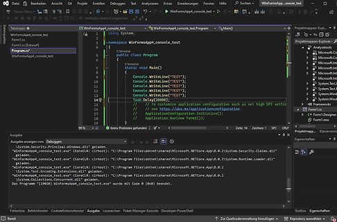 Screenshot einer Programmierumgebung mit C#-Code