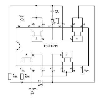 Schaltplan mit HEF4011 NAND-Gatter