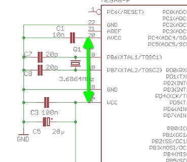 Ausschnitt eines Schaltplans mit Mikrocontroller-Anschlüssen