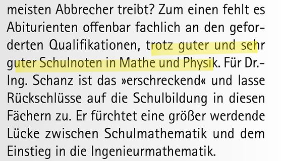 Deutscher Text über Schulbildung in Mathematik und Physik