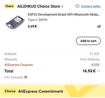 AliExpress Warenkorb ESP32 Development Board