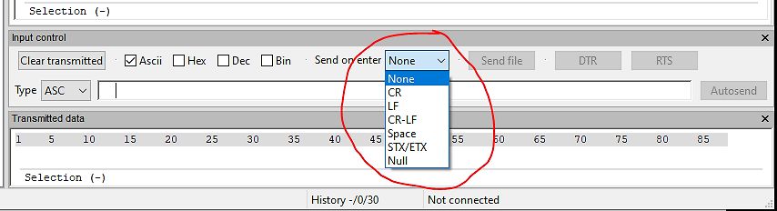 Screenshot einer Terminal-Software mit Dropdown-Menü