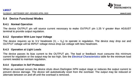 Ausschnitt eines Datenblatts für den LM317