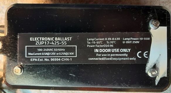 Typenschild eines elektronischen Vorschaltgeräts
