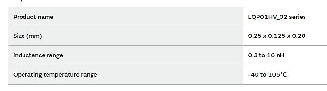 Tabellenausschnitt eines Datenblatts