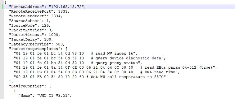 JSON-Konfigurationsdatei mit Netzwerk- und Steuerparametern